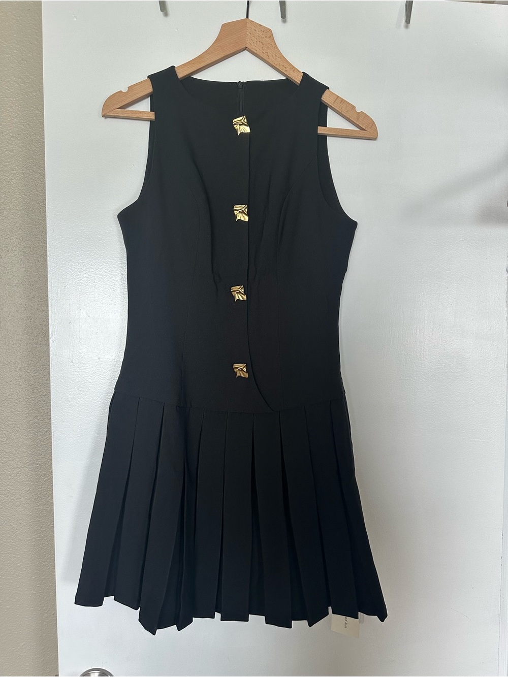 Commense Black Sleeveless Pleated Mini Dress with Gold Buttons Size S - Picture 5 of 5